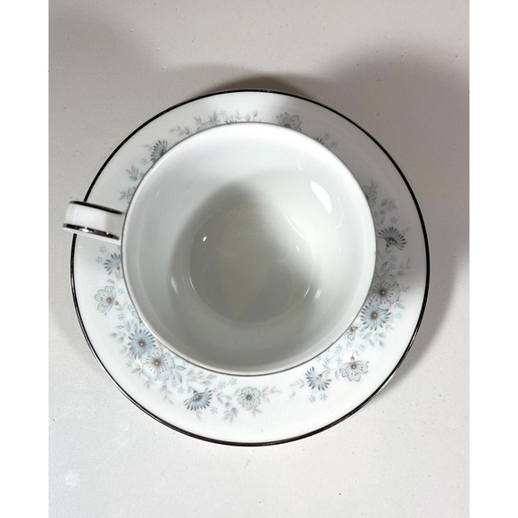 Noritake Japan Inverness Tea Coffee Flat Cup & Saucer 6716 Blue Flower Platinum - Picture 3 of 10